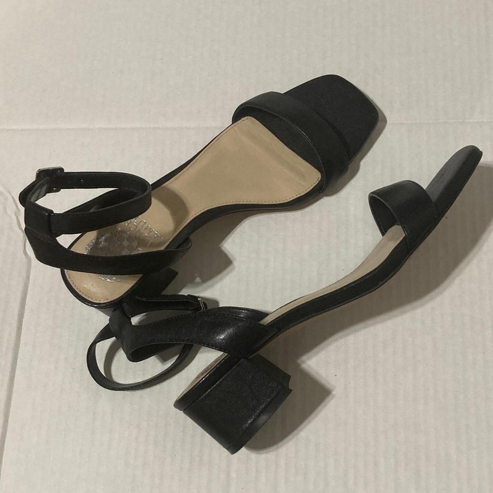 Vince Camuto Black Ankle-Strap Block Low Heel Sandals